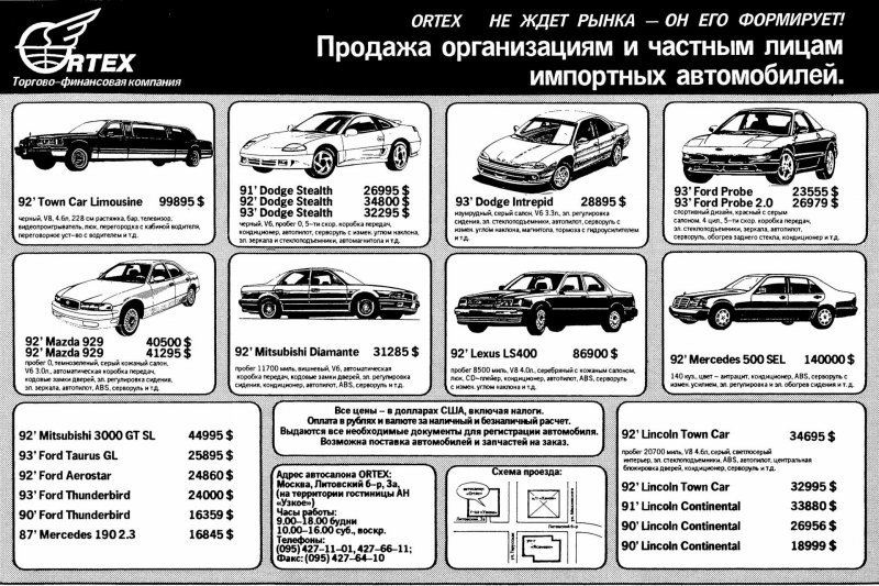 Автомобильная реклама в журналах 1990-ых